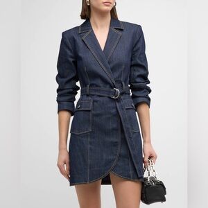 Cinq A Sept Jenessa Denim Blazer Dress Mini Wrap Shirtdress Blue Women's 4